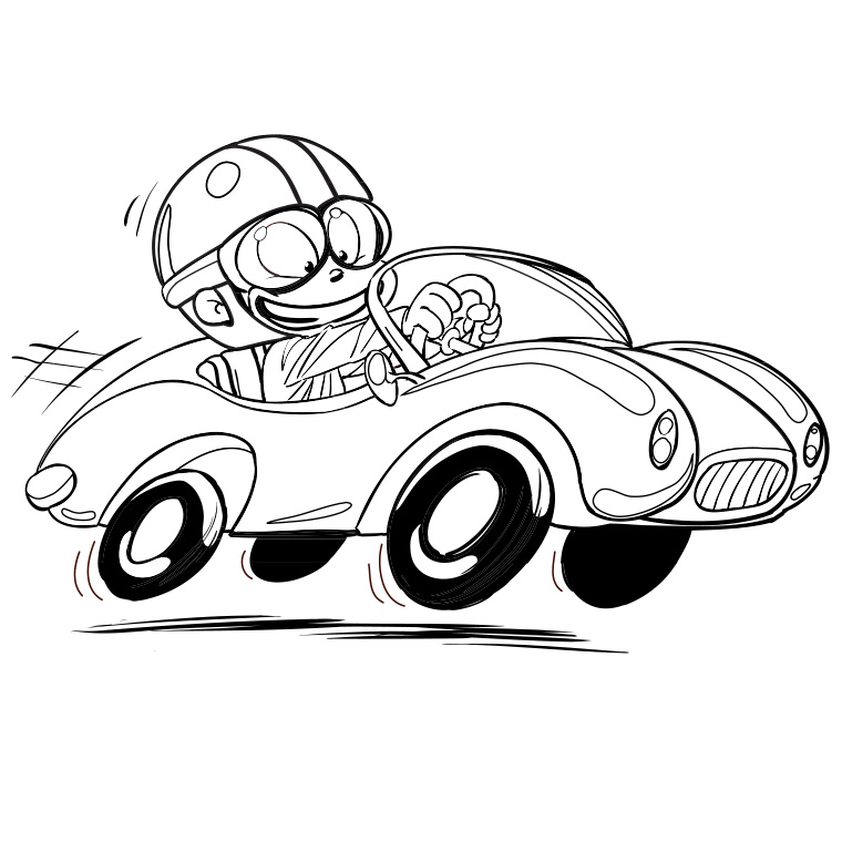 Coloriage d'une voiture de sport stylisée sur une route