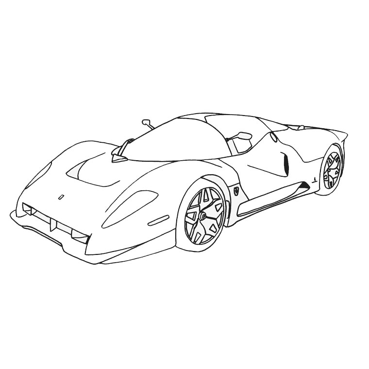Coloriage d'une voiture de course sur une route sinueuse