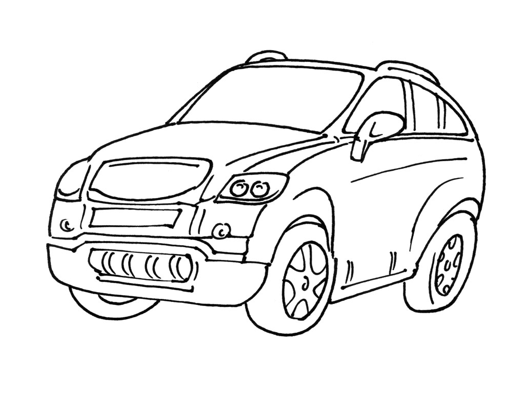 Coloriage d'une voiture de sport sur une route