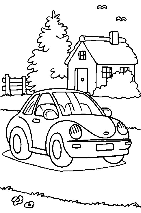 Coloriage d'une voiture de sport sur une route ensoleillée