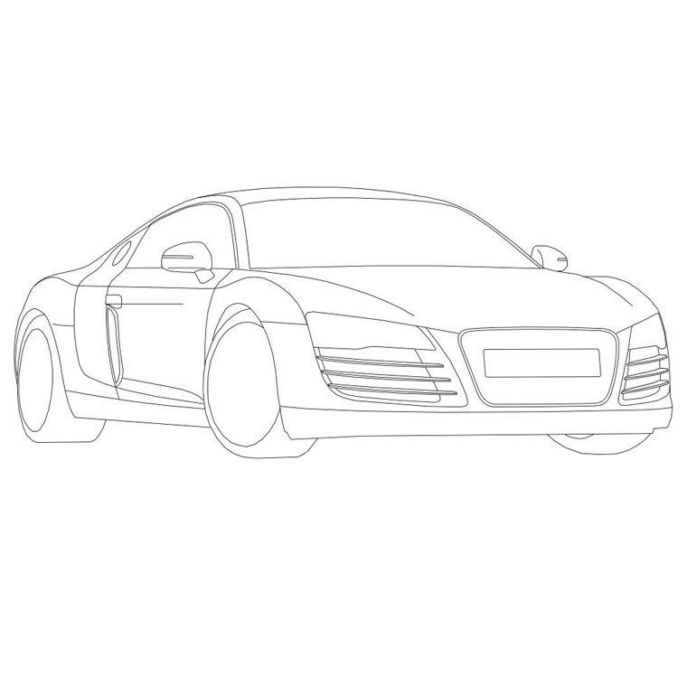 Coloriage d'une voiture de sport sur une route ensoleillée