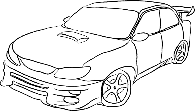 Coloriage d'une voiture sportive sur une route