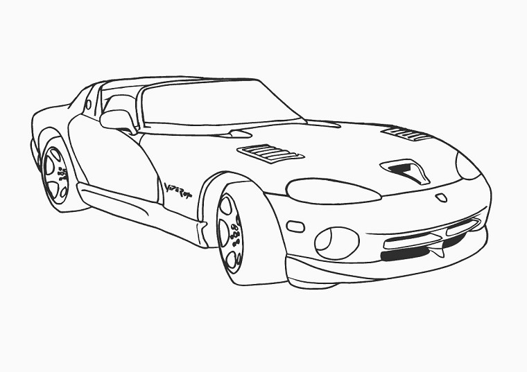 Coloriage d'une voiture de sport sur route avec des paysages environnants