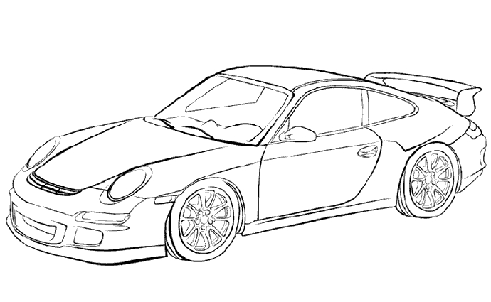 Coloriage d'une voiture de sport sur un fond de route