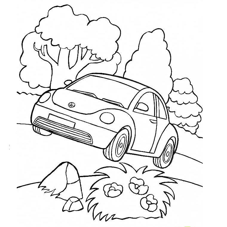 Coloriage d'une voiture de sport sur une route ensoleillée