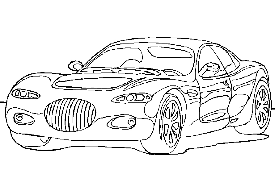 Coloriage d'une voiture de sport sur une route sinueuse