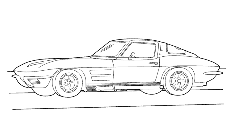 Coloriage d'une voiture de sport sur une route avec des montagnes en arrière-plan