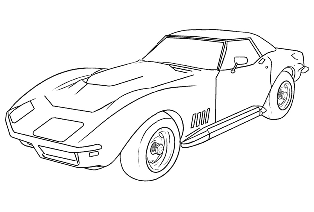 Coloriage d'une voiture sportive sur un chemin de campagne