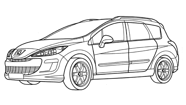 Coloriage d'une voiture de sport sur une route sinueuse