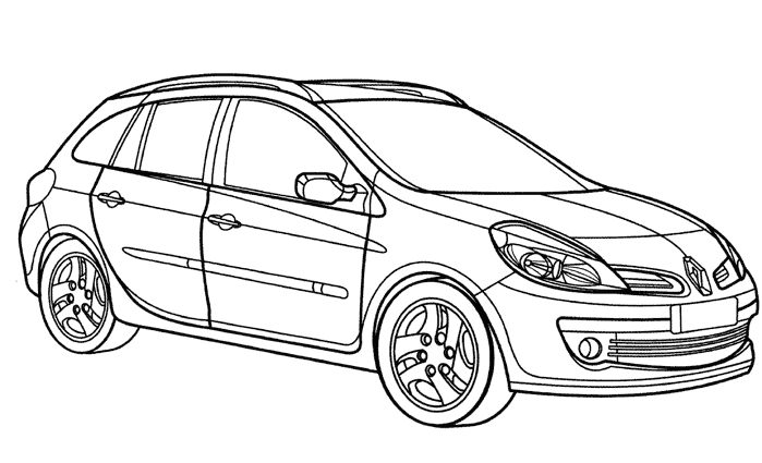 Coloriage d'une voiture de sport sur une route avec des arbres en arrière-plan