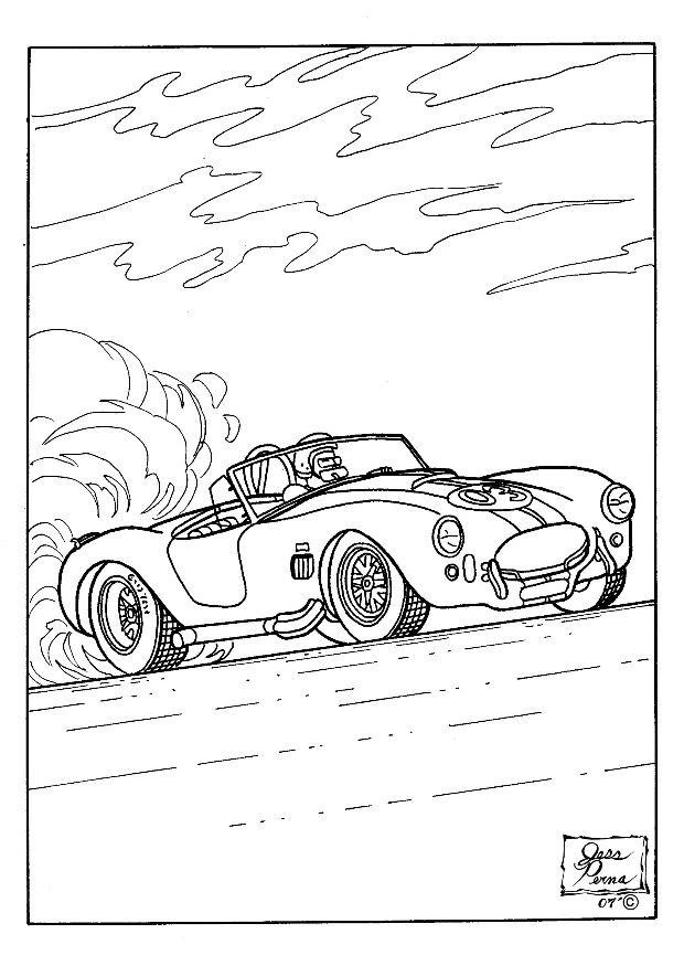 Coloriage d'une voiture de sport sur une route sinueuse