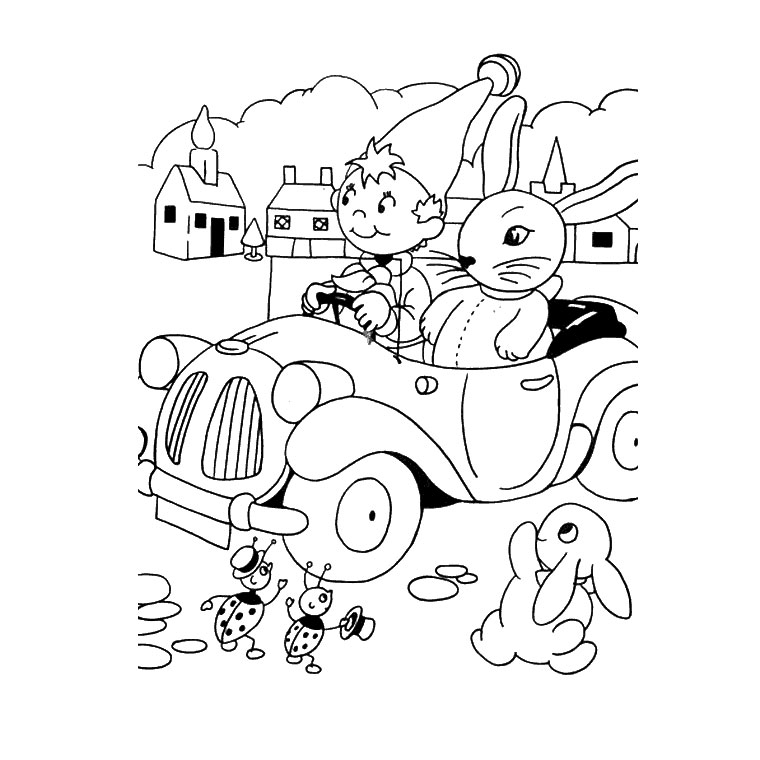 Coloriage d'une voiture de sport sur un chemin de campagne