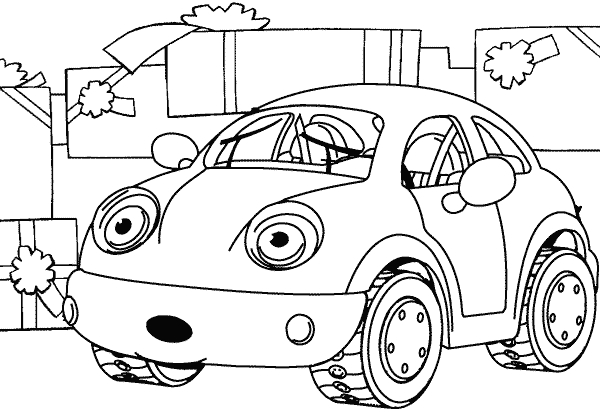 Coloriage d'une voiture de sport sur une route sinueuse
