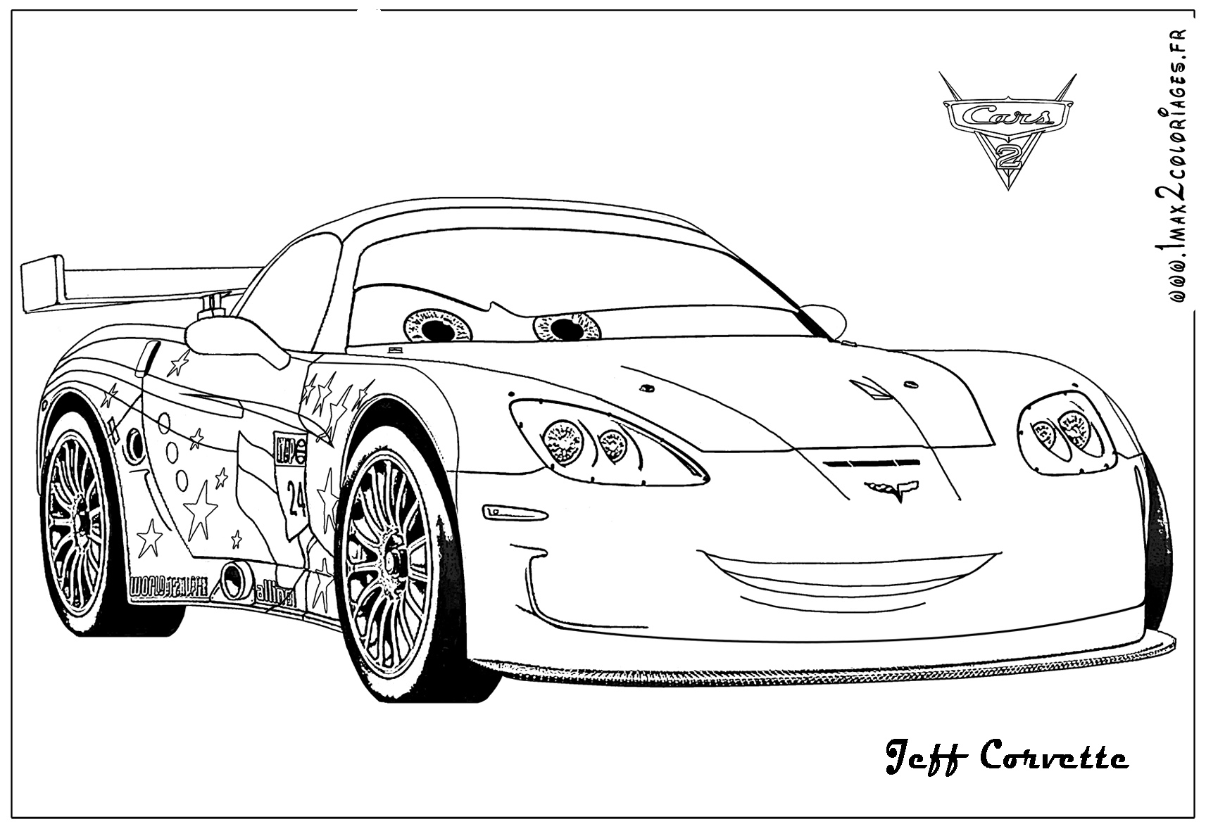 Coloriage d'une voiture de course sur une route sinueuse