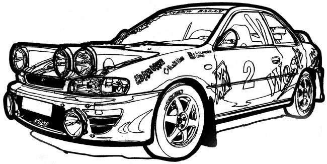 Coloriage d'une voiture de course sur une piste