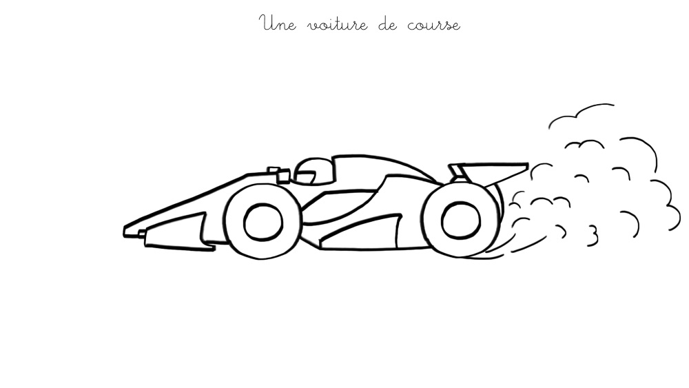 Coloriage d'une voiture de course sur un circuit