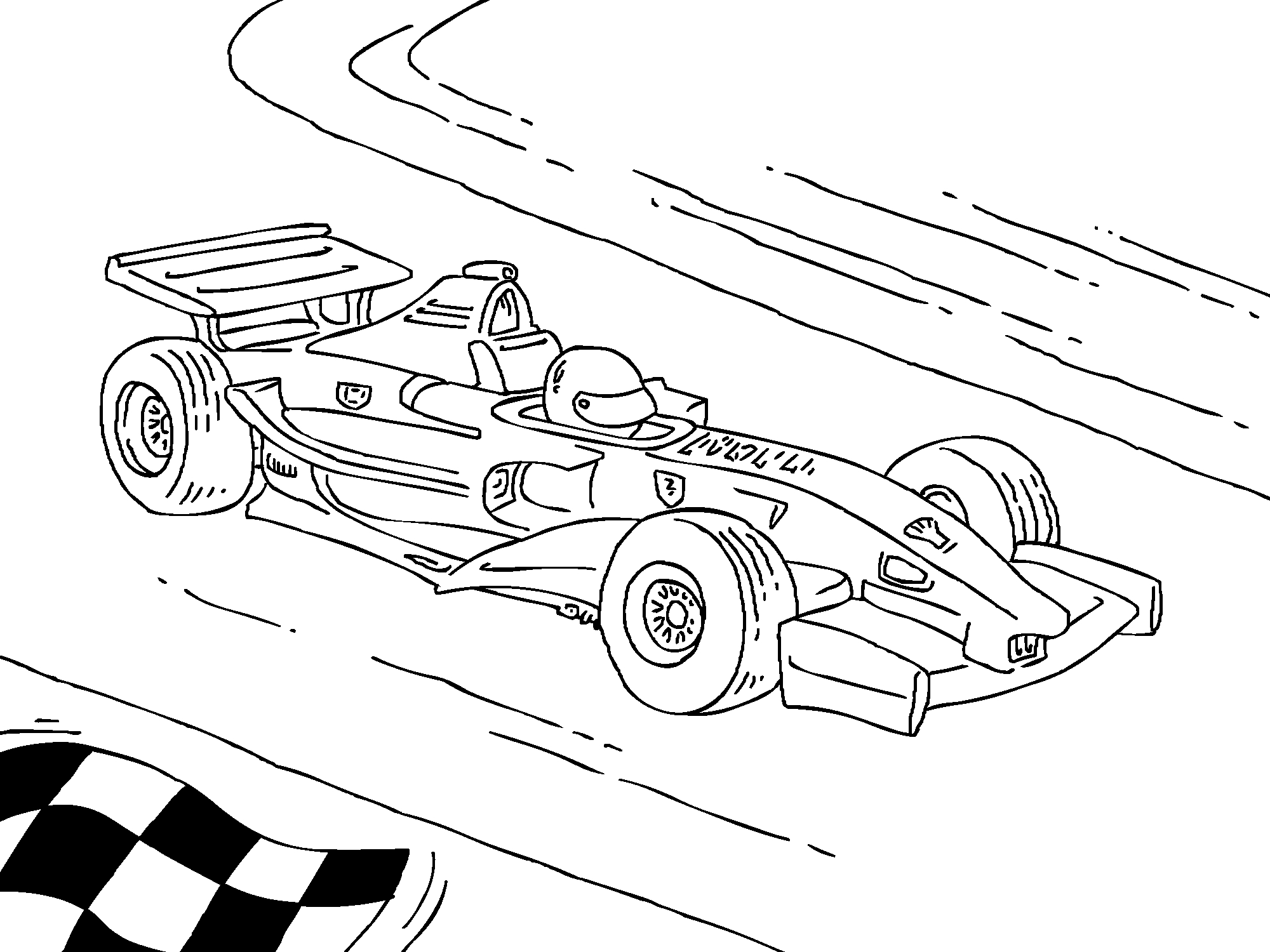 Coloriage d'une voiture de course sur circuit avec des détails dynamiques
