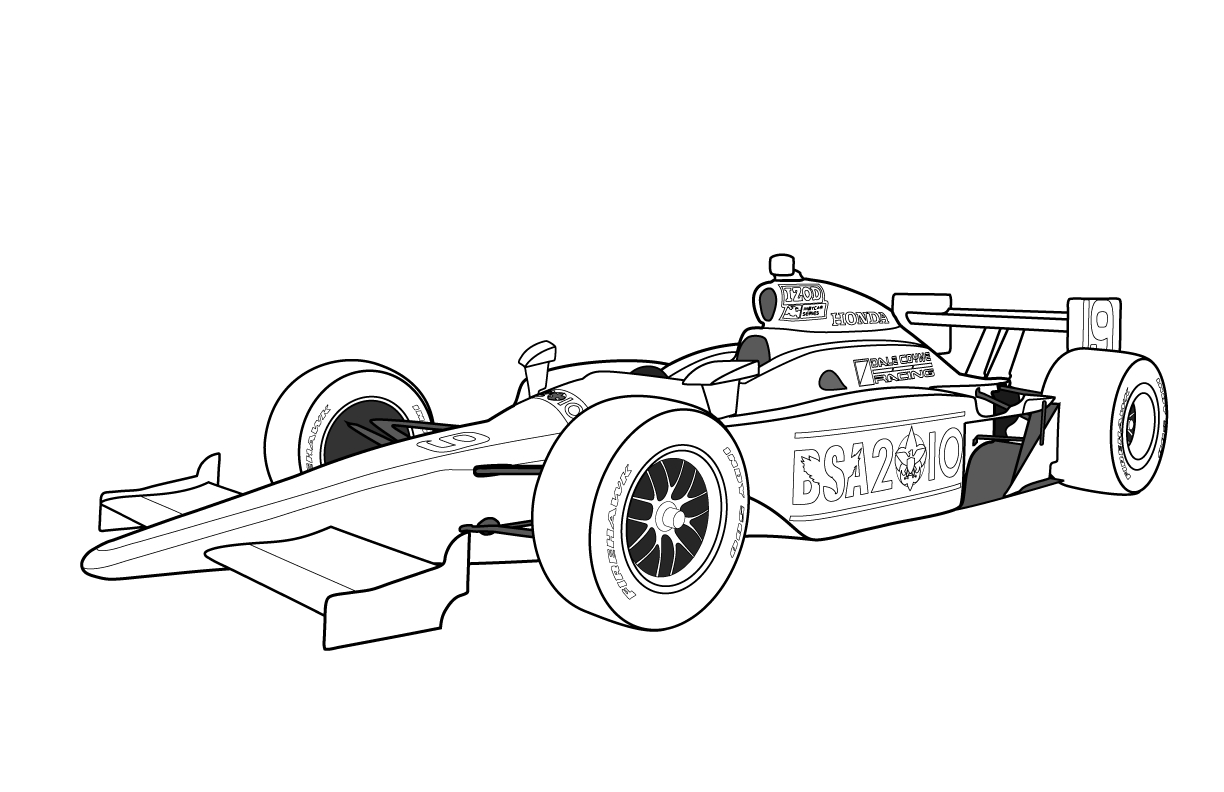 Coloriage d'une voiture de course sur fond de circuit