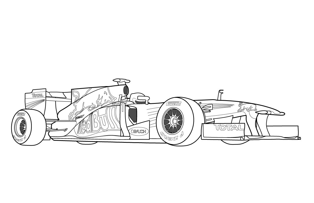Coloriage d'une voiture de course sur un circuit