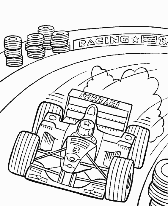 Coloriage d'une voiture de course sur une piste de compétition