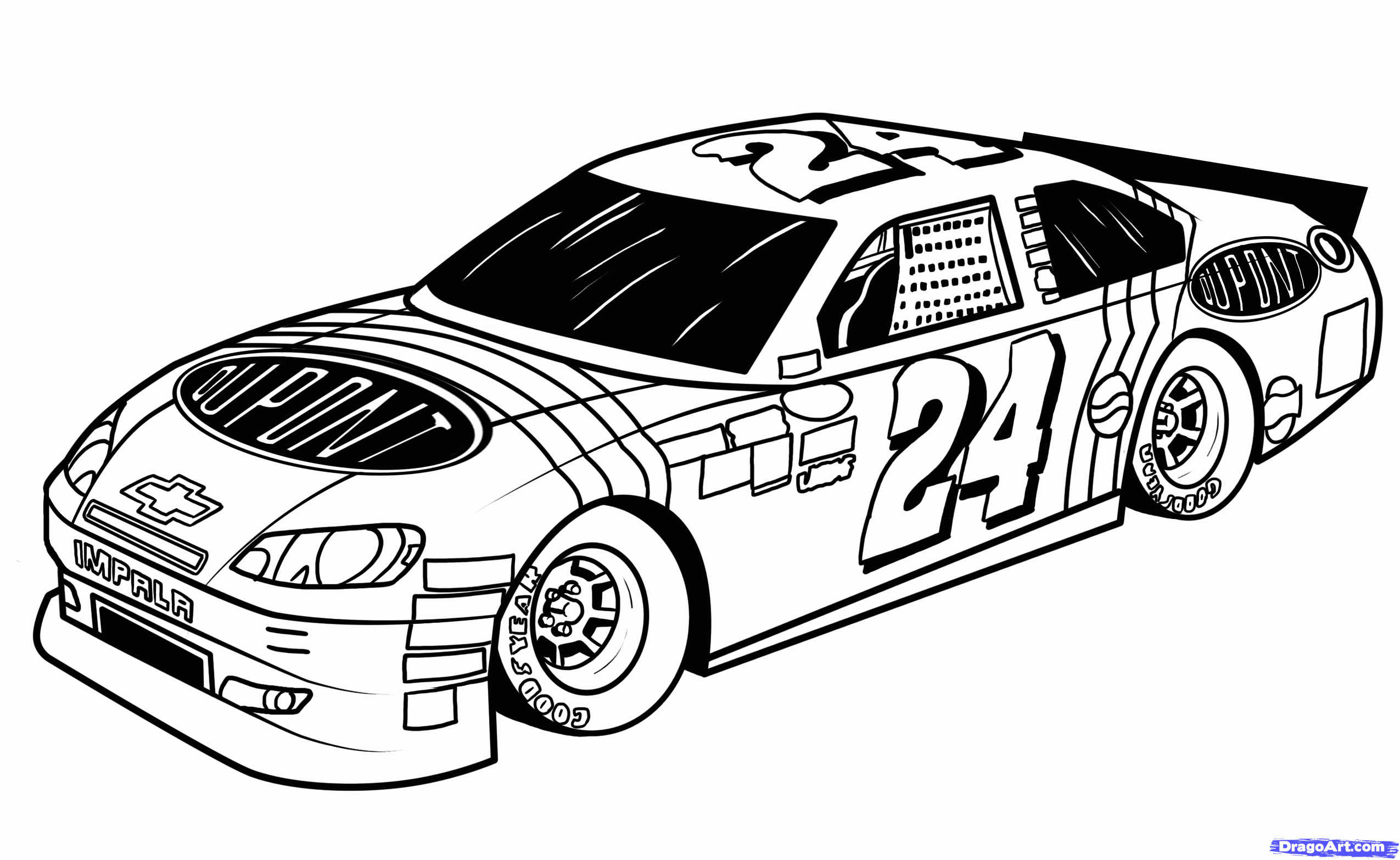 Coloriage d'une voiture de sport tuning sur fond neutre