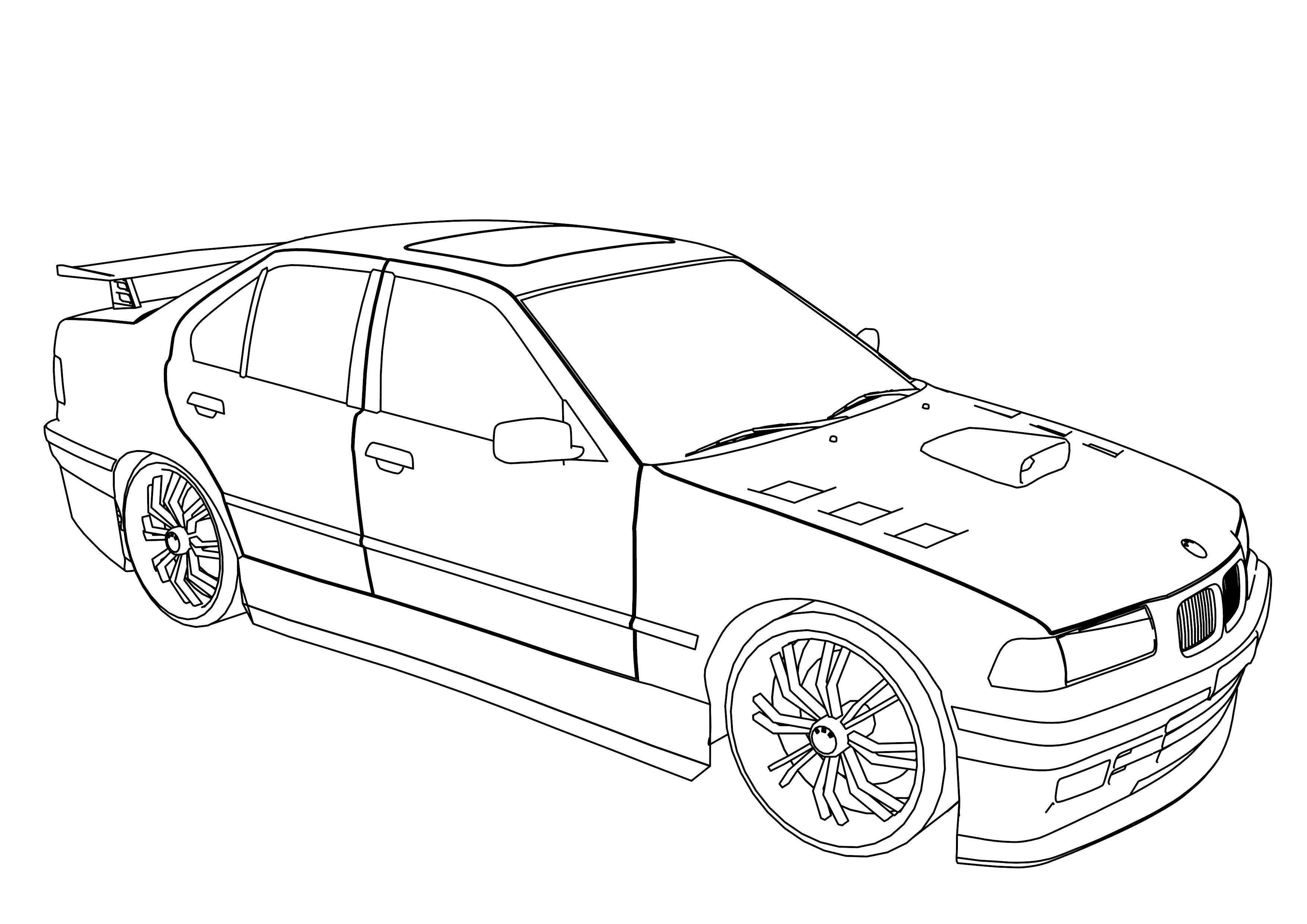 Coloriage d'une voiture de sport tuning sur fond urbain