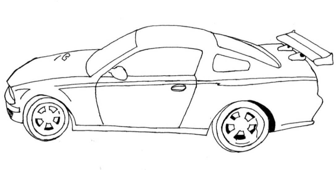 Coloriage d'une voiture de sport tuning en pleine vue