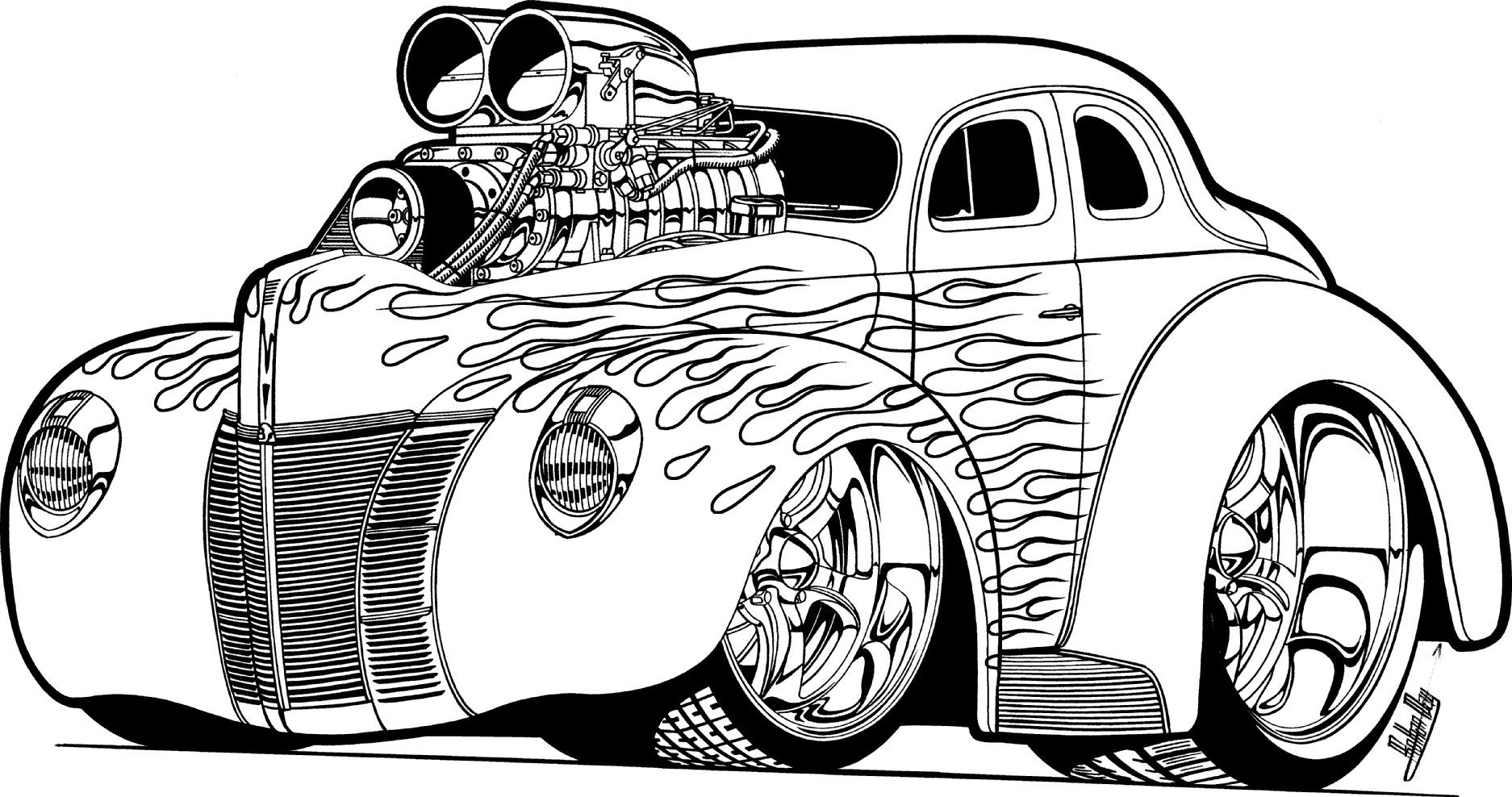 Coloriage d'une voiture de sport tuning sur fond simple