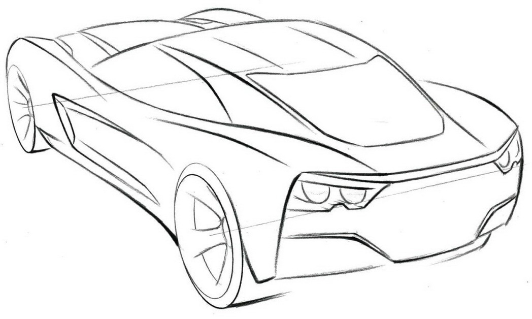 Coloriage d'une voiture de sport tuning sur fond simple