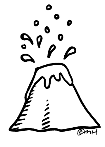 Coloriage d'un volcan en éruption avec paysage environnant