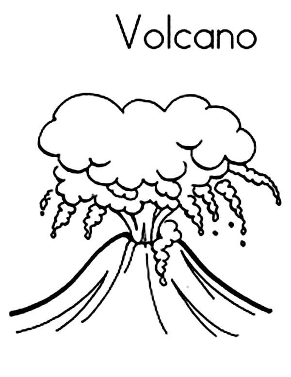 Coloriage d'un volcan en éruption dans un paysage naturel