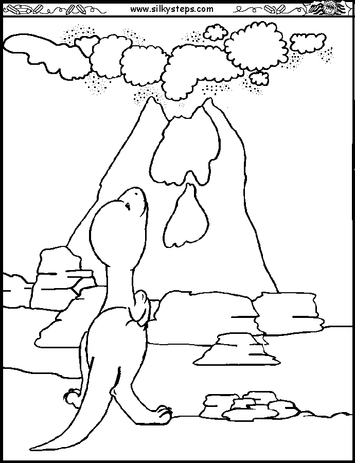 Coloriage d'un volcan en éruption avec paysage environnant