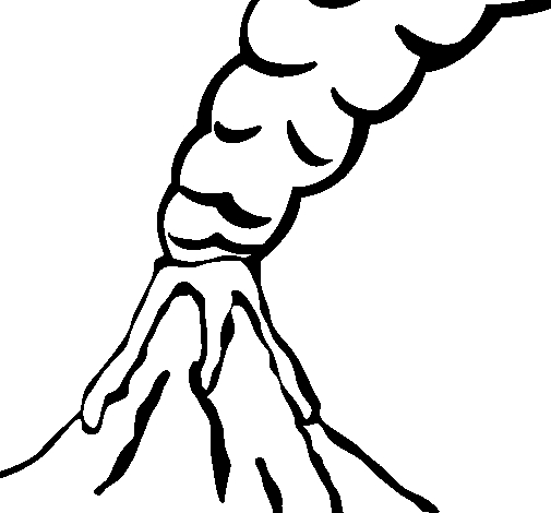 Coloriage d'un volcan en éruption avec paysage environnant