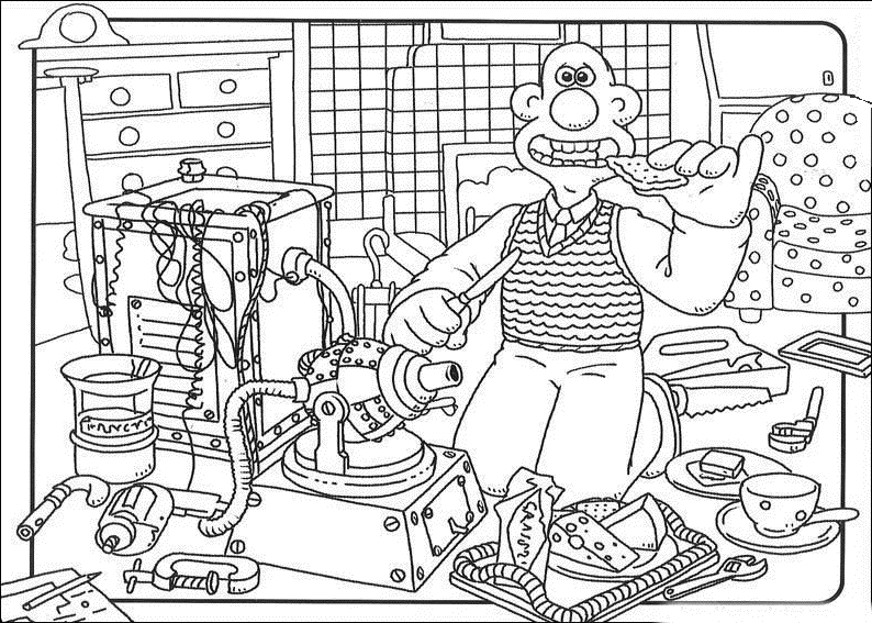 Wallace et Gromit en train de fabriquer une invention amusante dans leur atelier