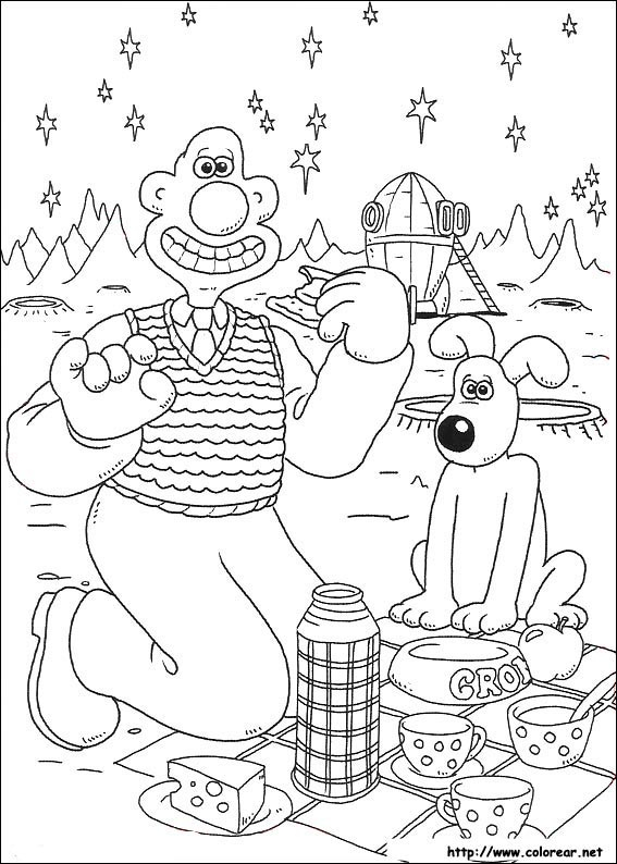 Wallace et Gromit en pleine préparation d'une invention dans leur atelier