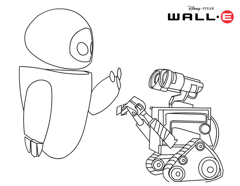 Coloriage de Wall-E en pleine exploration d'une planète désolée