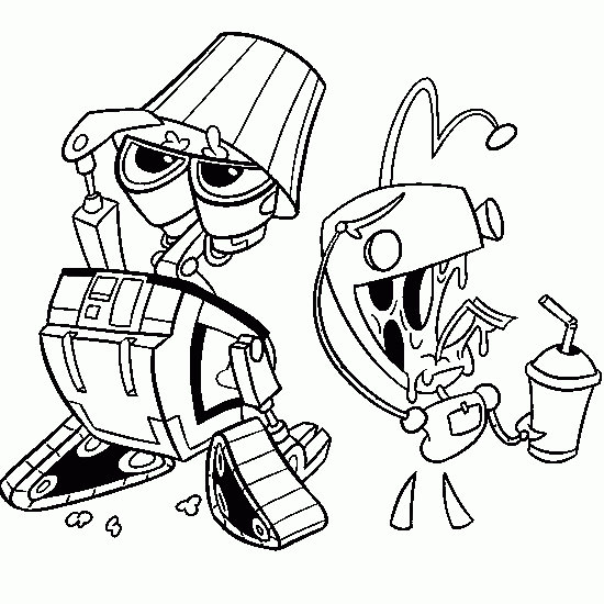 Coloriage de Wall-E dans un environnement futuriste