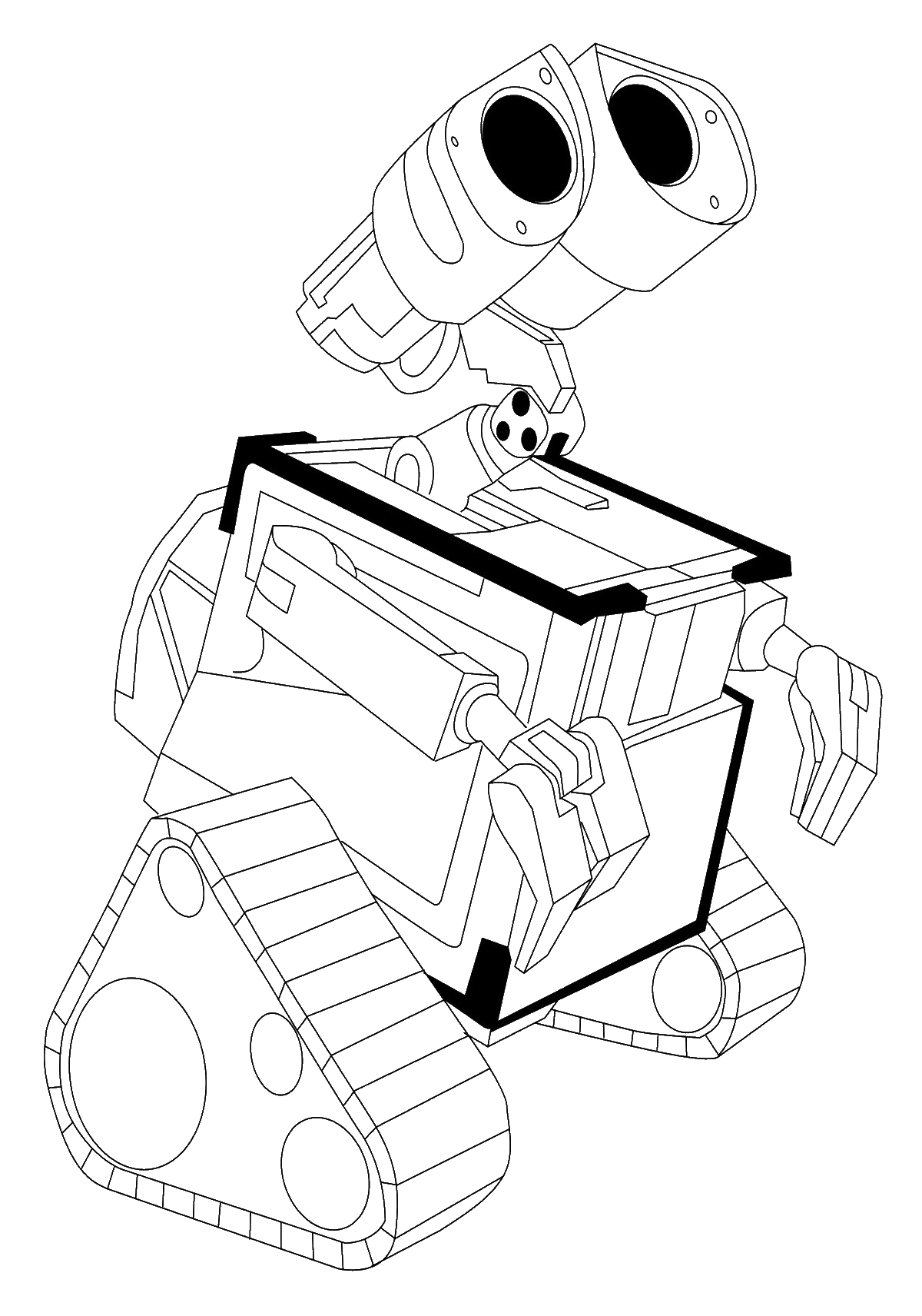 Coloriage de Wall-E entouré de déchets futuristes