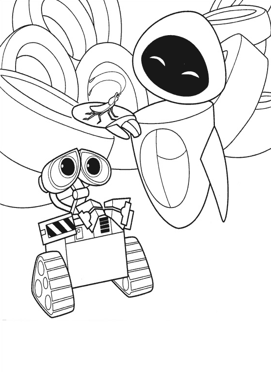 Wall-E et Eve dans un décor futuriste