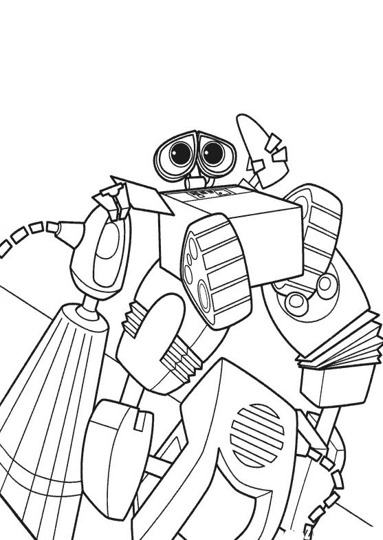Coloriage de WALL-E en pleine exploration de la planète