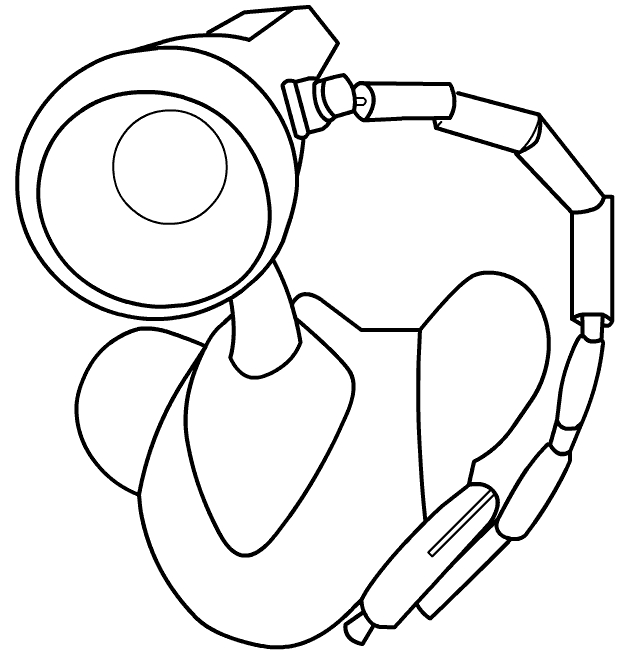 Coloriage de Wall-E en pleine exploration d’un paysage futuriste