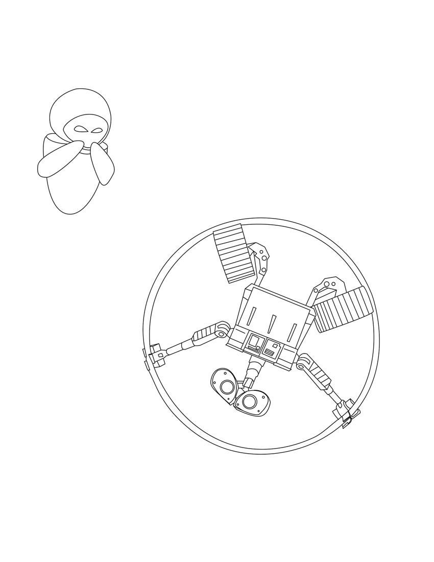 Wall-E et Eve en pleine aventure sur une planète désolée