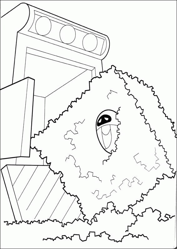 Coloriage de Wall-E en pleine exploration parmi des déchets