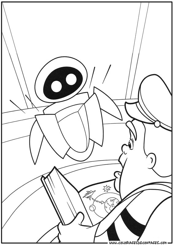 Coloriage de Wall-E dans un paysage futuriste