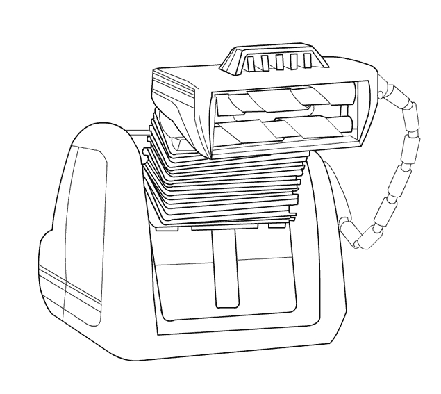 Coloriage de Wall-E explorant un paysage futuriste