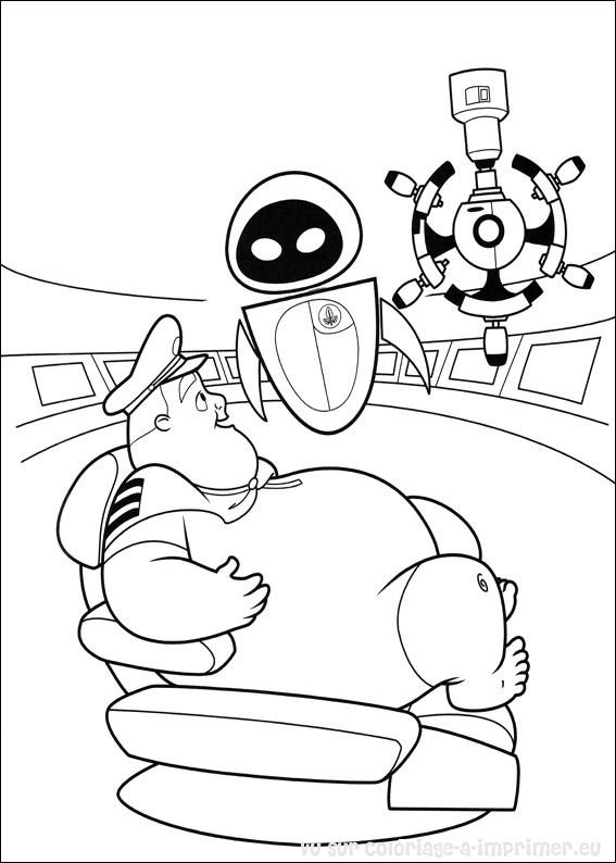 Coloriage de Wall-E dans un paysage futuriste