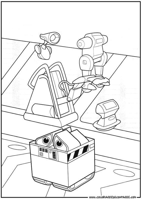 Coloriage de Wall-E explorant une planète désolée