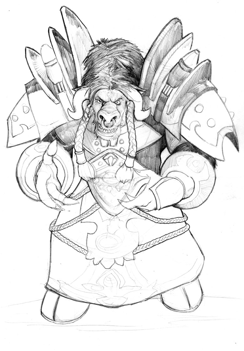 Personnage de Warcraft en pleine action sur un fond de paysage fantastique