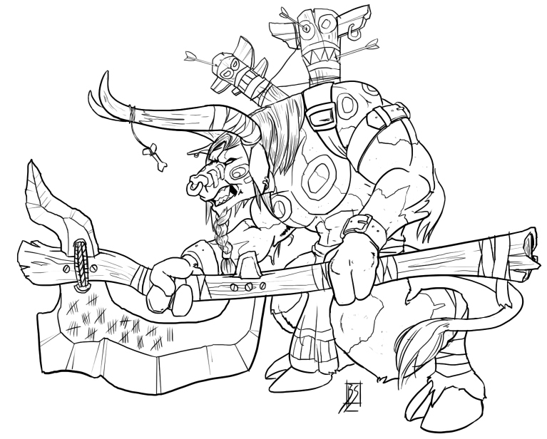 Personnage de Warcraft brandissant une arme dans un décor fantastique