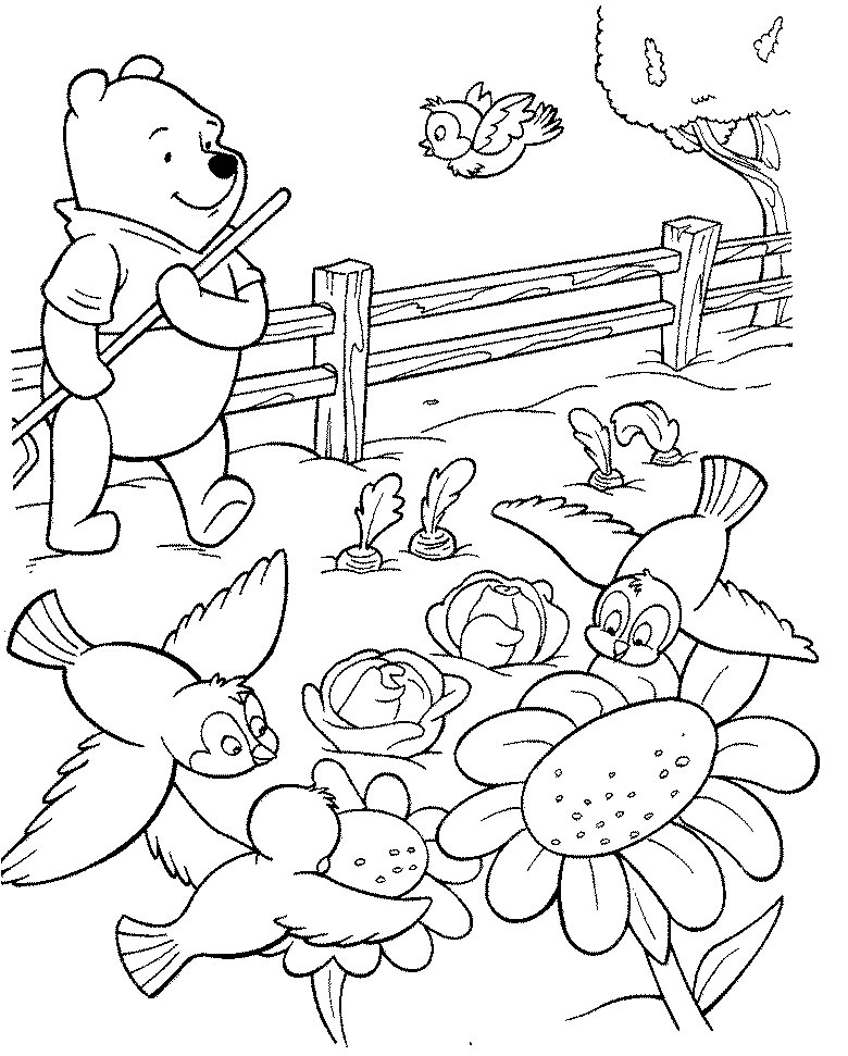Winnie l'Ourson et ses amis dans un moment de jeu au jardin